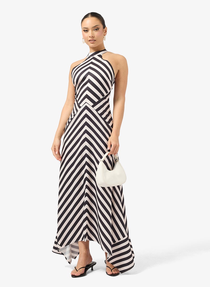 Ginger Halter Neck Monochrome Stripe A Line Dress - Image 1